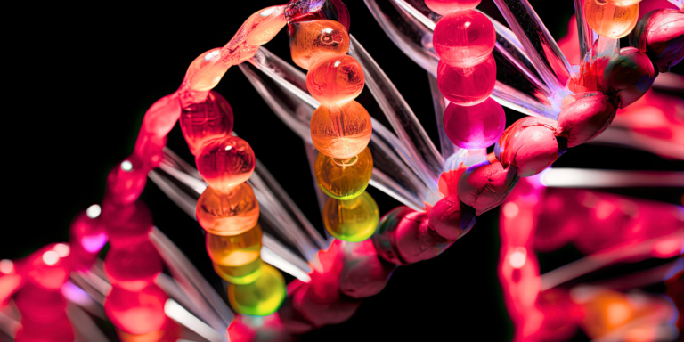 Close up of colourful DNA model