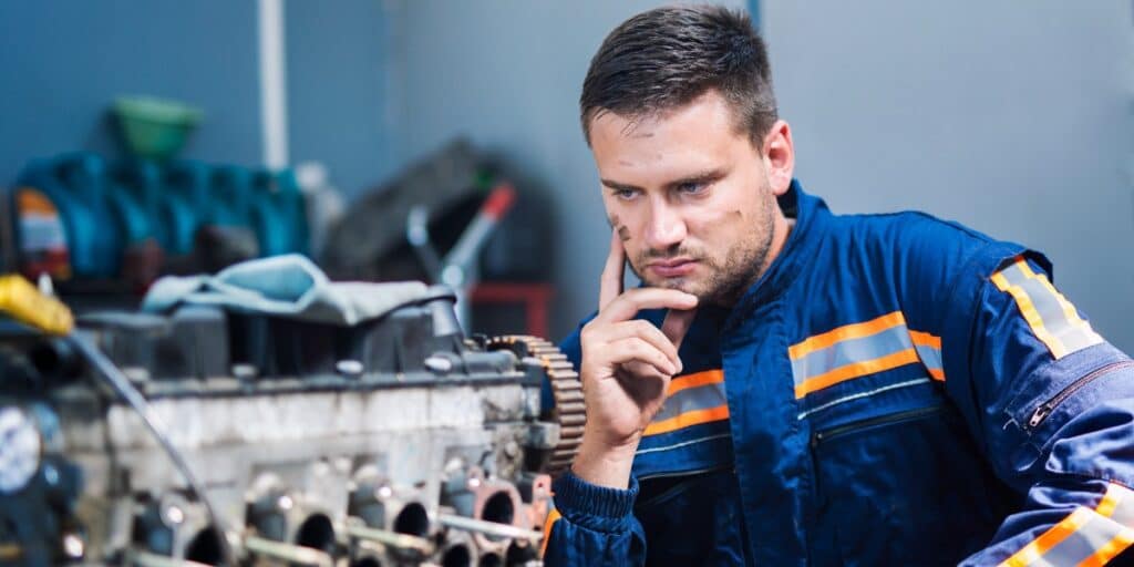 Image of a mechanic thinking before fixing a car to represent thinking before performing histology fixation