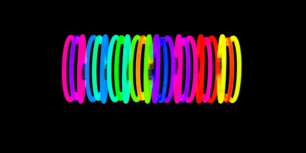 Image of fluoresent bands of light to depict the colorfulness of fluoresence microscopy