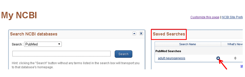 NCBI interface with saved searches