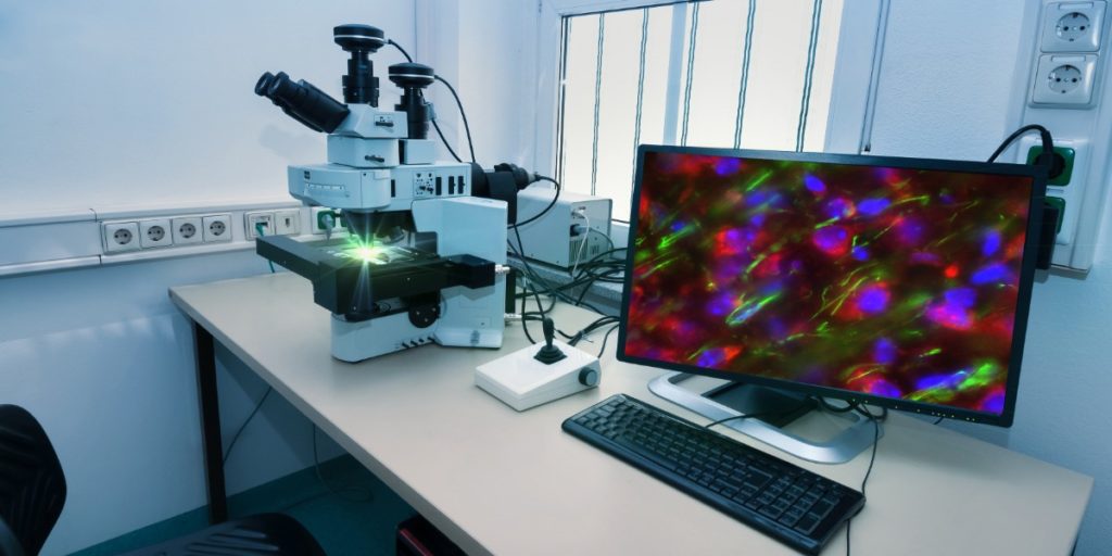 Picture of a fluoresence microscope set up