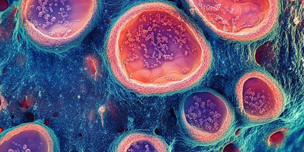 Colorful microscopic view of cells