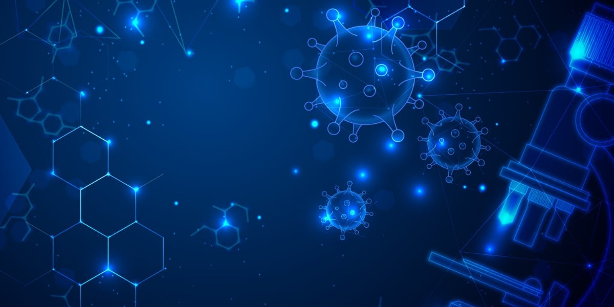 A graphic of a microscope and virus to depict microscopy for immunologists.