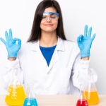 A scientist practising meditation and mindfulness in the lab.