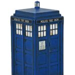 A model of Dr Who's police box Tardis on a white background to represent ways to use your Dr title for good and evil