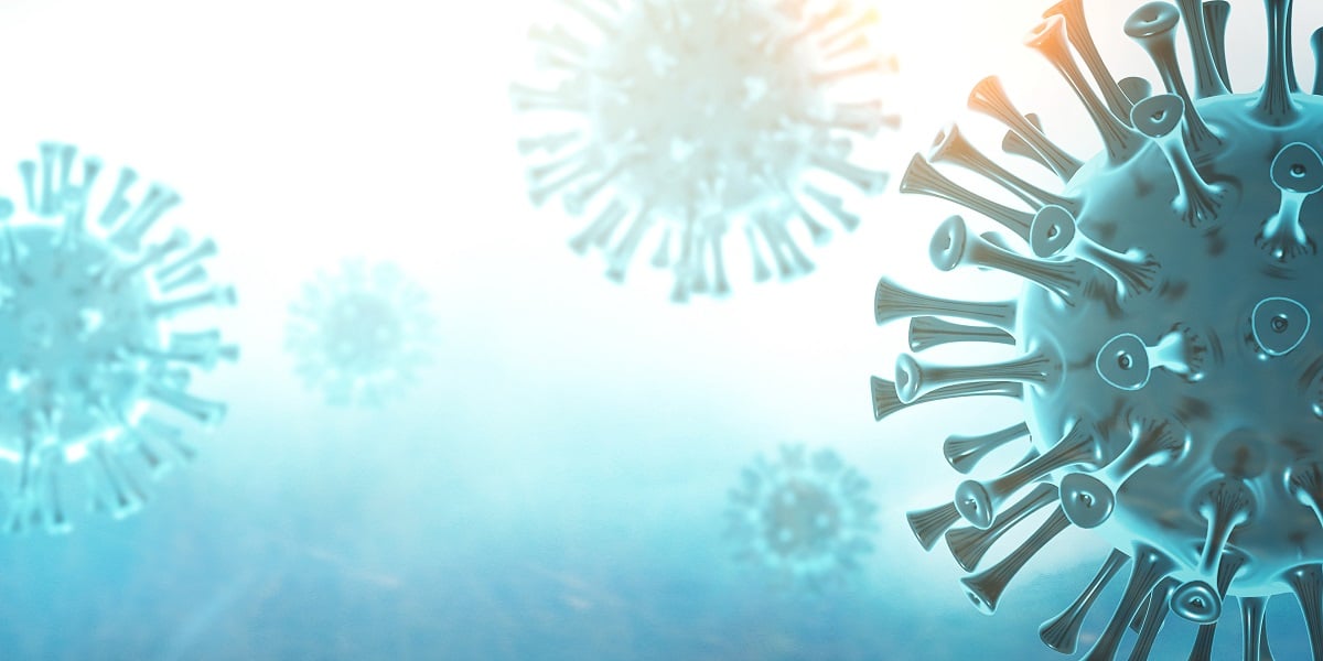 An image depicting coronavirus particles to represent targeted sequencing of SARS-CoV-2 variants