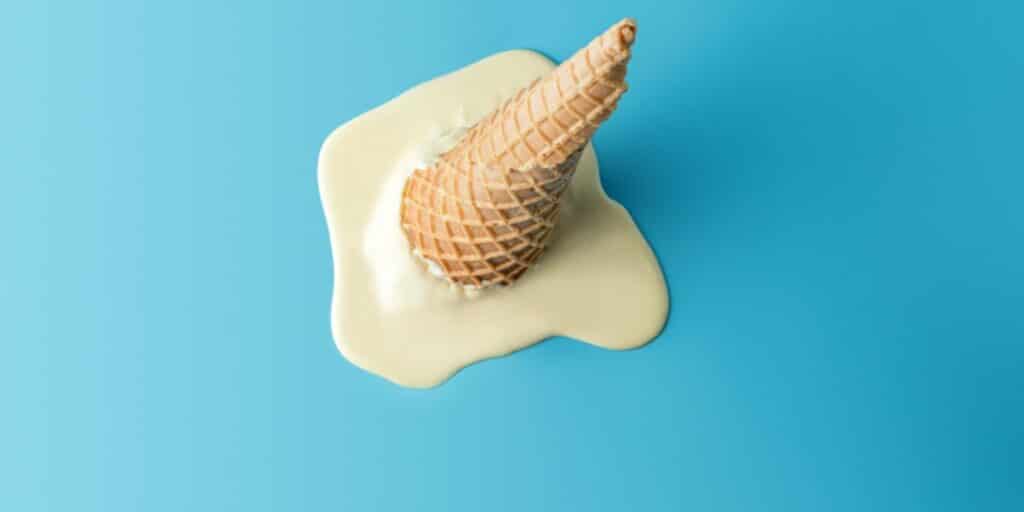 A picture of an ice cream cone that has been dropped and started to melt to represent freezing and thawing cells