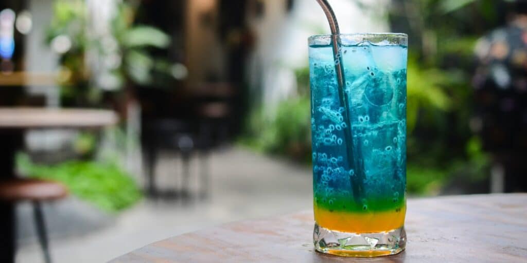 Image of blue cocktail to represent the blue dye used to when measuring protein concentration using the Bradford Assay