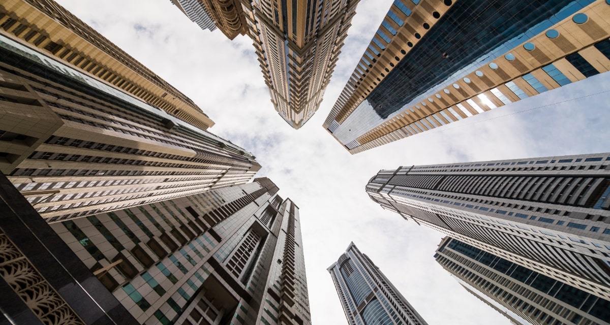 A perspective of skyscrapers view from the ground apropos why is SDS-PAGE run vertically?