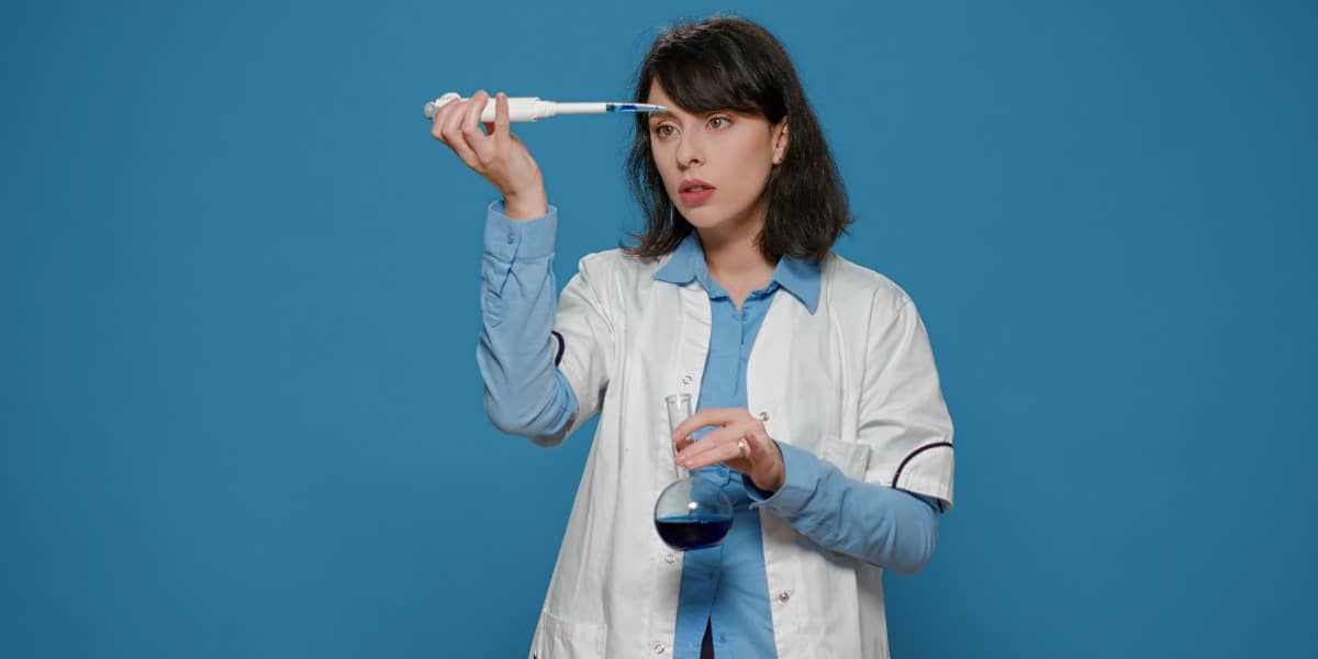 Woman with poor pipetting to demonstrate the need to check the accuracy of your pipette