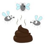 Cute flies buzzing around a poo to symbolize the worst lab smells