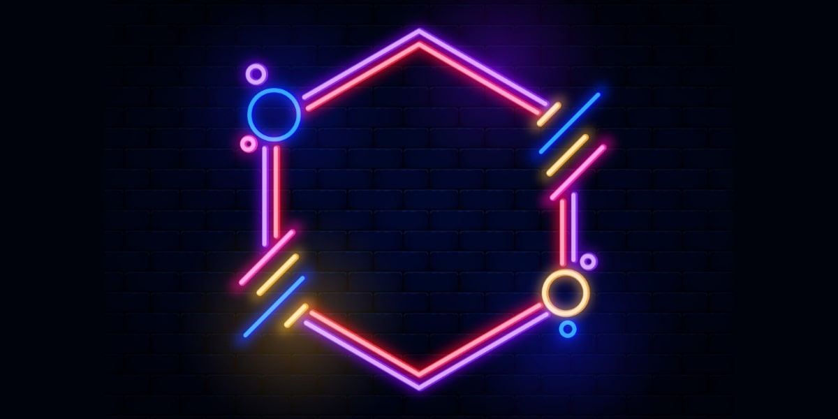 Neon coloured hexagon to represent chemiluminescence in how to make ECL reagent