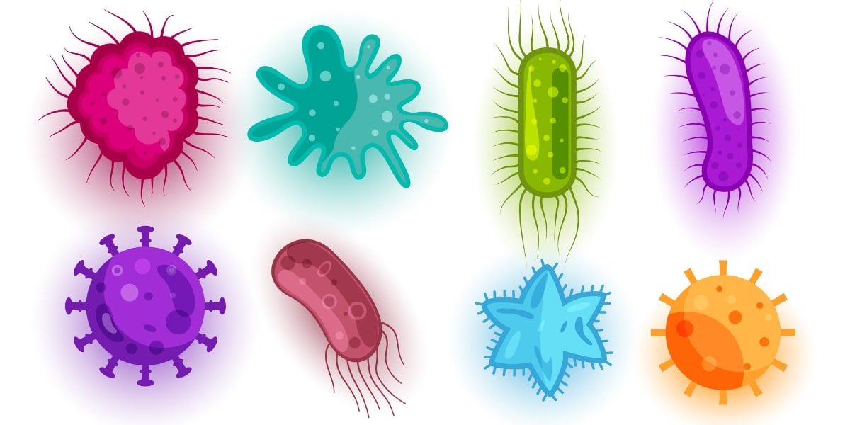 Colorful microbes to represent antibody labelling of species when following an immunofluorescence troubleshooting guide