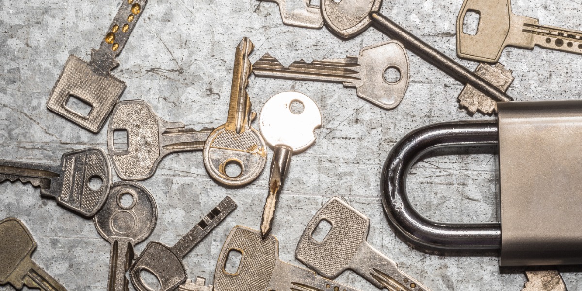 Keys and a padlock to represent locking a sample in place after using fixatives for histology