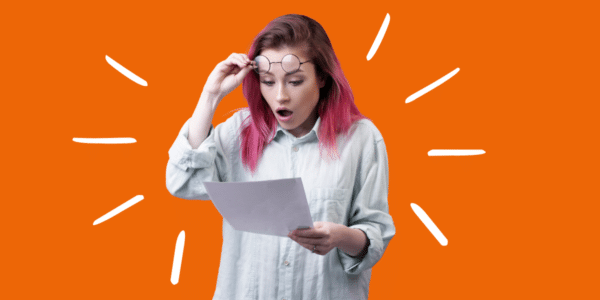 Surprised person reading a document