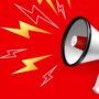 A white megaphone against a red background top represent setting up a PubMed alert